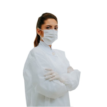 Avental Descartável Branco TNT Manga Longa C/ Tiras 40g - SP Protection Avental Descartável Branco TNT Manga Longa C/ Tiras 40g - SP Protection