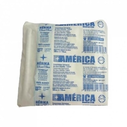 Compressa de Gaze Estéril 9 Fios Herika - AMERICA MEDICAL Compressa de Gaze Estéril 9 Fios Herika - AMERICA MEDICAL