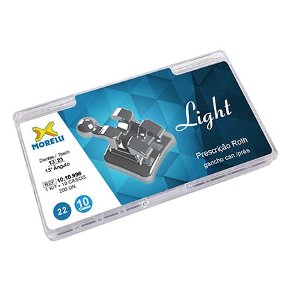 Kit Bráquete Light 10 Casos Can. Sup. 13° Ang. C/Gancho Can./Prés Roth .022" - MORELLI