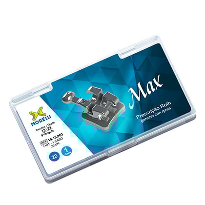 Kit Bráquetes Max 1 Caso Can. 9° Ang. C/Gancho Can./Prés Roth .022" - MORELLI Kit Bráquetes Max 1 Caso Can. 9° Ang. C/Gancho Can./Prés Roth .022" - MORELLI
