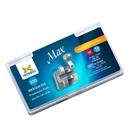 Kit Bráquetes Max 10 Casos Can. 9° Ang. C/Gancho Can./Prés Roth .018" - MORELLI