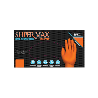 LUVA DE NITRILO POWDER FREE IGNITE LARANJA - SUPERMAX LUVA DE NITRILO POWDER FREE IGNITE LARANJA - SUPERMAX