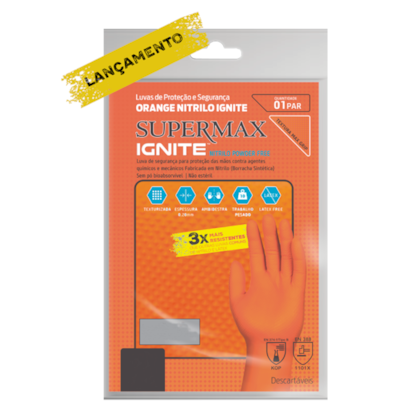 Luva de Proteção de Nitrilo Laranja - Supermax Luva de Proteção de Nitrilo Laranja - Supermax